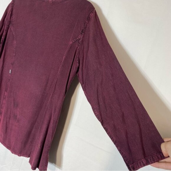 Vintage Yaya Burgundy Boho Scoop Neck Button Front Embroidered Top M - Picture 14 of 16